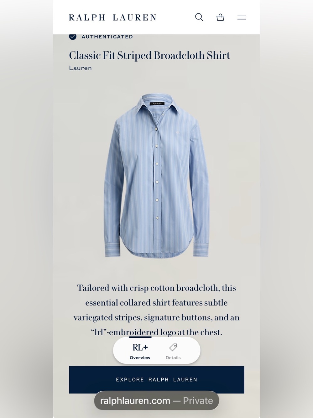 Lauren Ralph Lauren Men’s XL Blue White Striped Button Down Shirt NWT $115
